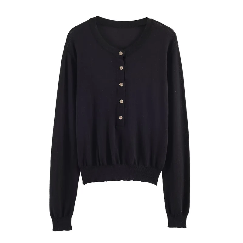 Damen Feiner Strickpullover mit Henley-Knopfleiste, V-Ausschnitt und gerafftem Bund Drune