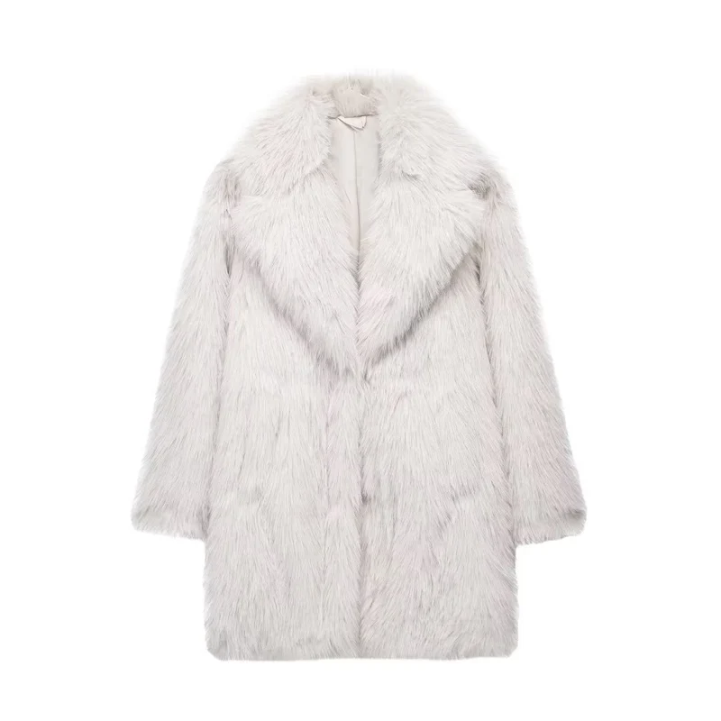 Damen Faux-Fur-Mantel mit Oversize-Schalkragen und langem, taillenfreiem Schnitt Drune