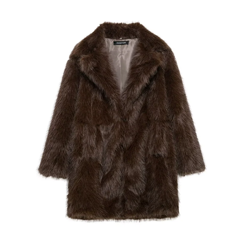Damen Faux-Fur-Mantel mit Oversize-Schalkragen und langem, taillenfreiem Schnitt Drune