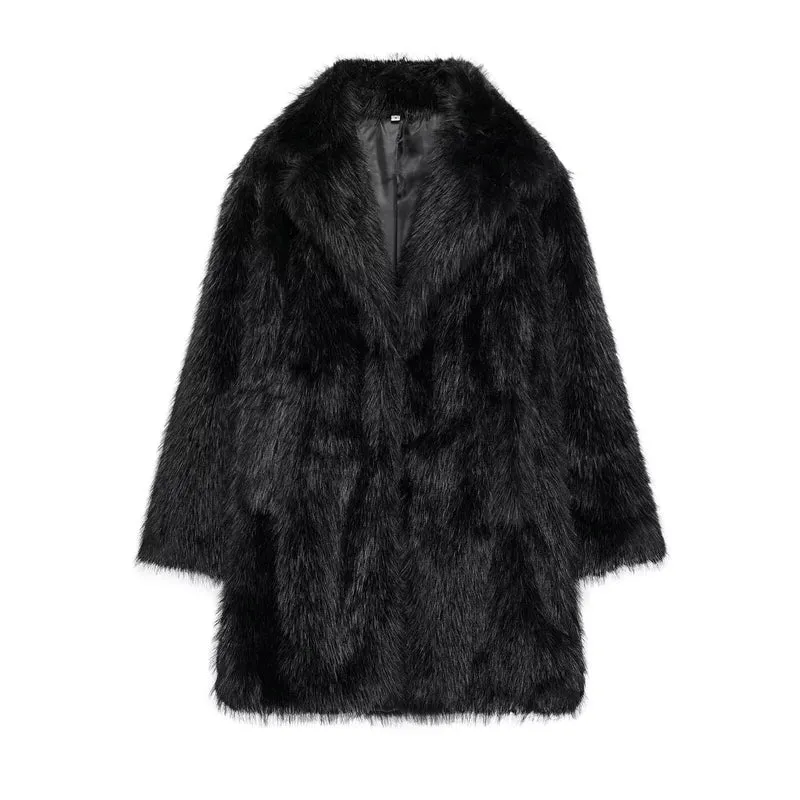 Damen Faux-Fur-Mantel mit Oversize-Schalkragen und langem, taillenfreiem Schnitt Drune
