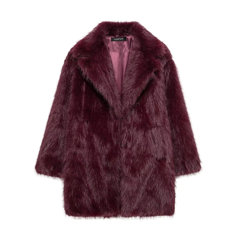 Damen Faux-Fur-Mantel mit Oversize-Schalkragen und langem, taillenfreiem Schnitt Drune