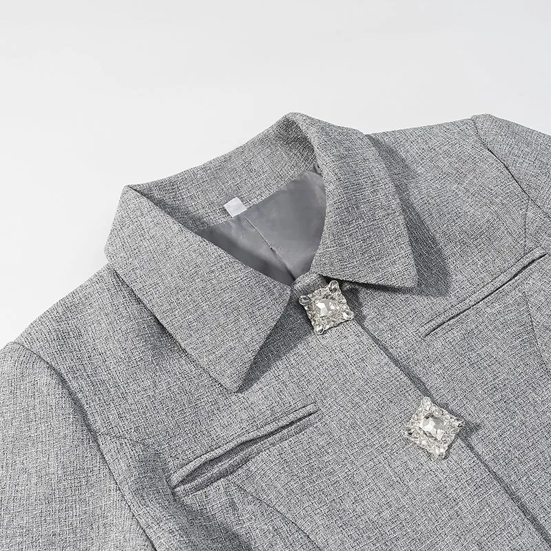 Damen Elegantes zweiteiliges Wollmisch-Kostüm mit tailliertem Kurzblazer und ausgestelltem Midirock Drune