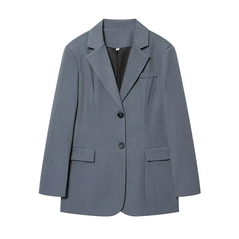 Damen eleganter Longline-Blazer mit taillierten Abnähern und Pattentaschen Drune