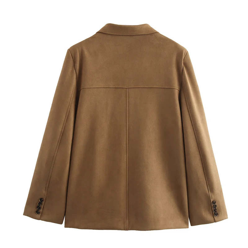 Damen elegante Velours-Optik Blazerjacke mit Reverskragen und Pattentaschen Drune