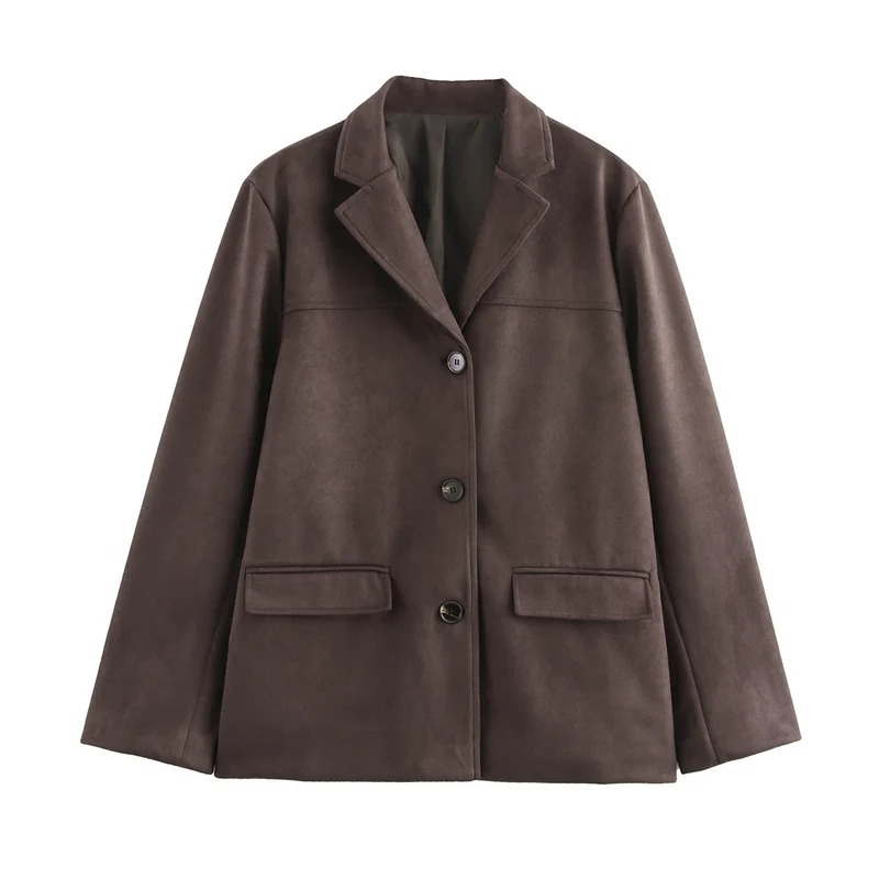Damen elegante Velours-Optik Blazerjacke mit Reverskragen und Pattentaschen Drune