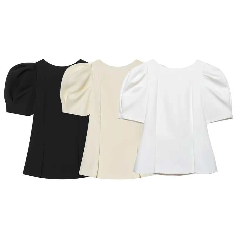 Damen Elegante A-Linien-Bluse mit formgebenden Teilungsnähten und Puffärmeln Drune