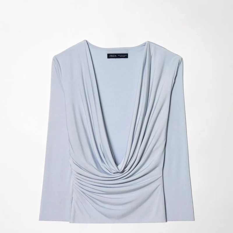 Damen Drapiertes Jersey-Minikleid mit tiefem Wasserfall-Ausschnitt und seitlicher Kordel Drune
