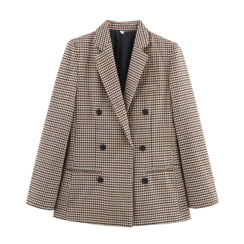 Damen Doppelreihiger Wollmix-Blazer im Glencheck/Hahnentritt mit leicht boxy Schnitt Drune