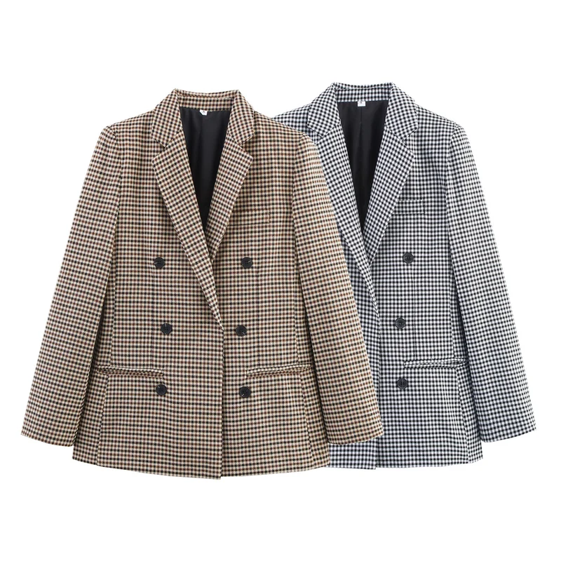 Damen Doppelreihiger Wollmix-Blazer im Glencheck/Hahnentritt mit leicht boxy Schnitt Drune