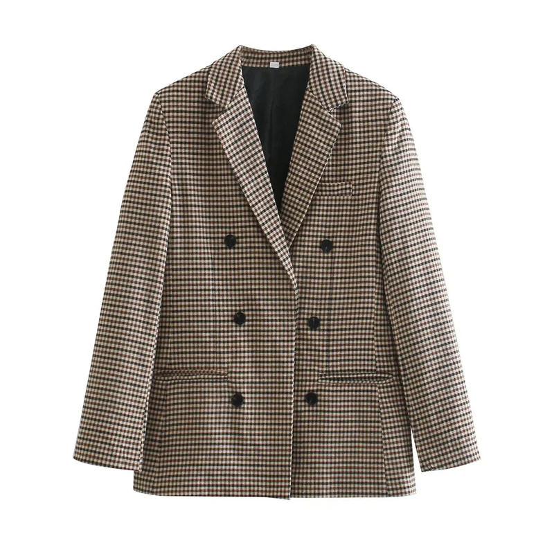 Damen Doppelreihiger Wollmix-Blazer im Glencheck/Hahnentritt mit leicht boxy Schnitt Drune