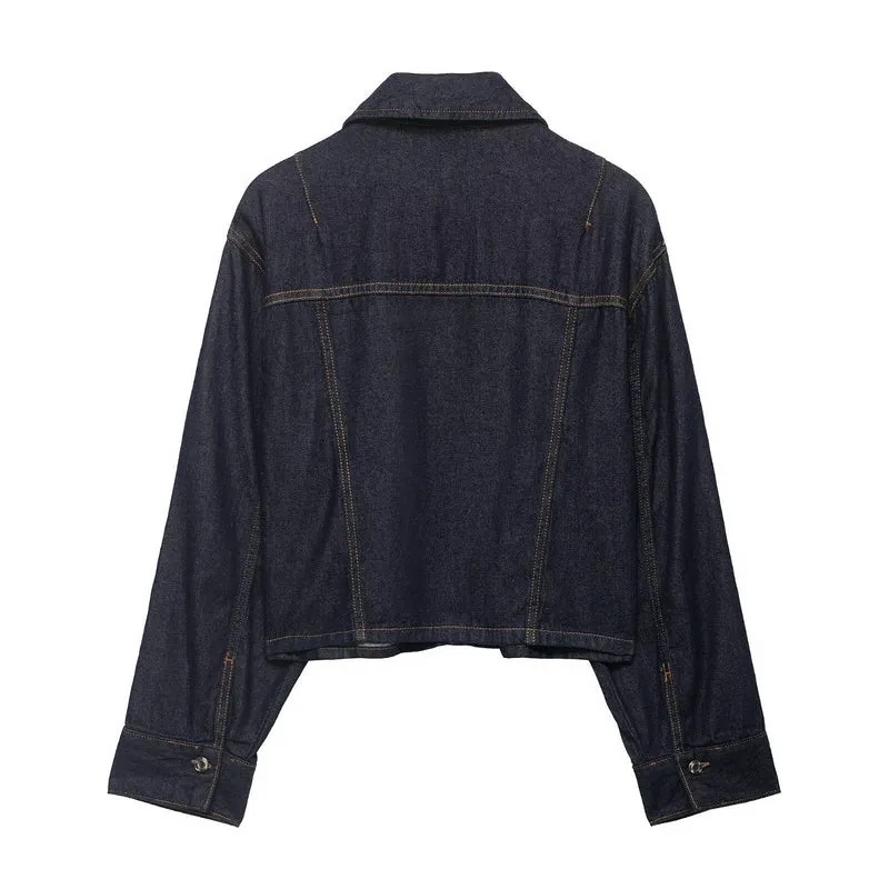 Damen Denim-Zweiteiler mit Cropped-Workerjacke und weiter High‑Waist-Hose Drune