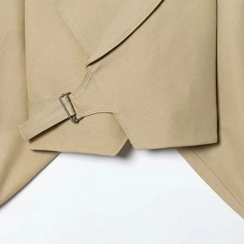 Damen Cropped-Wickeljacke mit großem Schalkragen, Gürtel und Ballonärmeln Drune