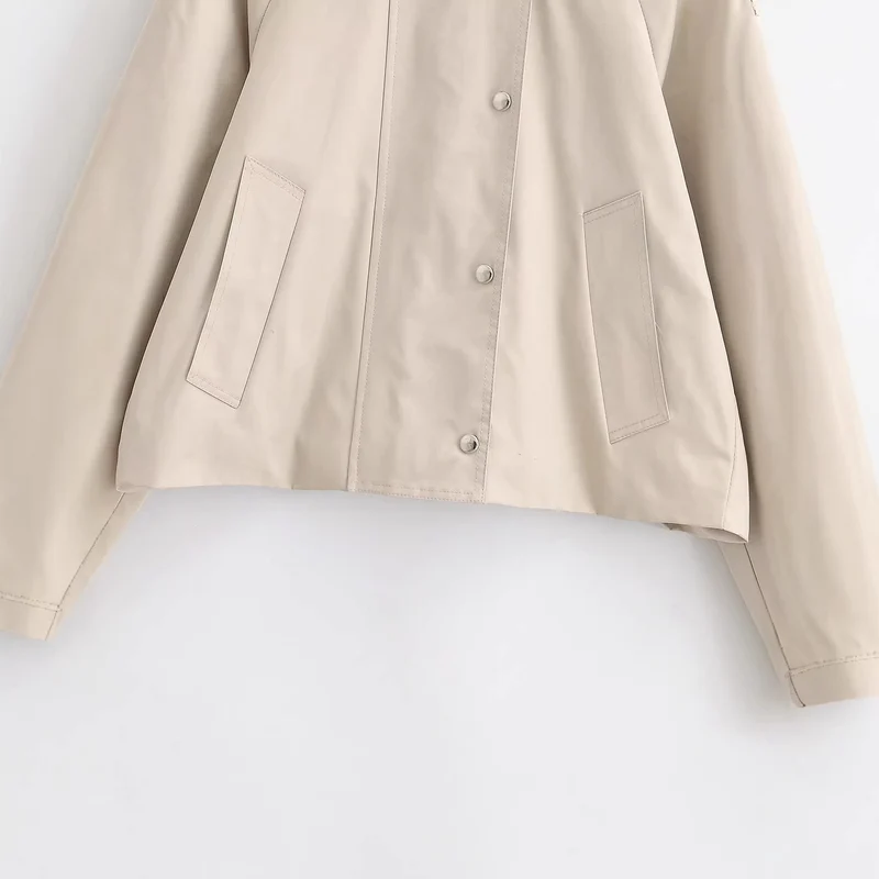 Damen Cropped Trenchjacke im Boxy‑Schnitt mit Schulterklappen und Druckknöpfen Drune