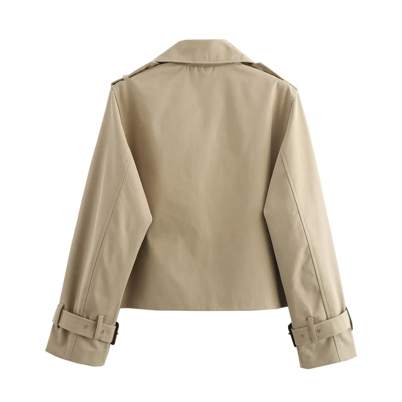 Damen Cropped-Trenchjacke im Boxy‑Schnitt mit Doppelreiher und Manschettenriemen Drune