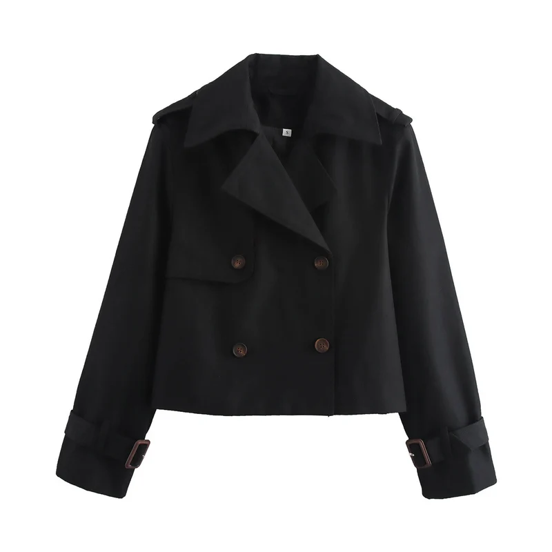 Damen Cropped-Trenchjacke im Boxy‑Schnitt mit Doppelreiher und Manschettenriemen Drune