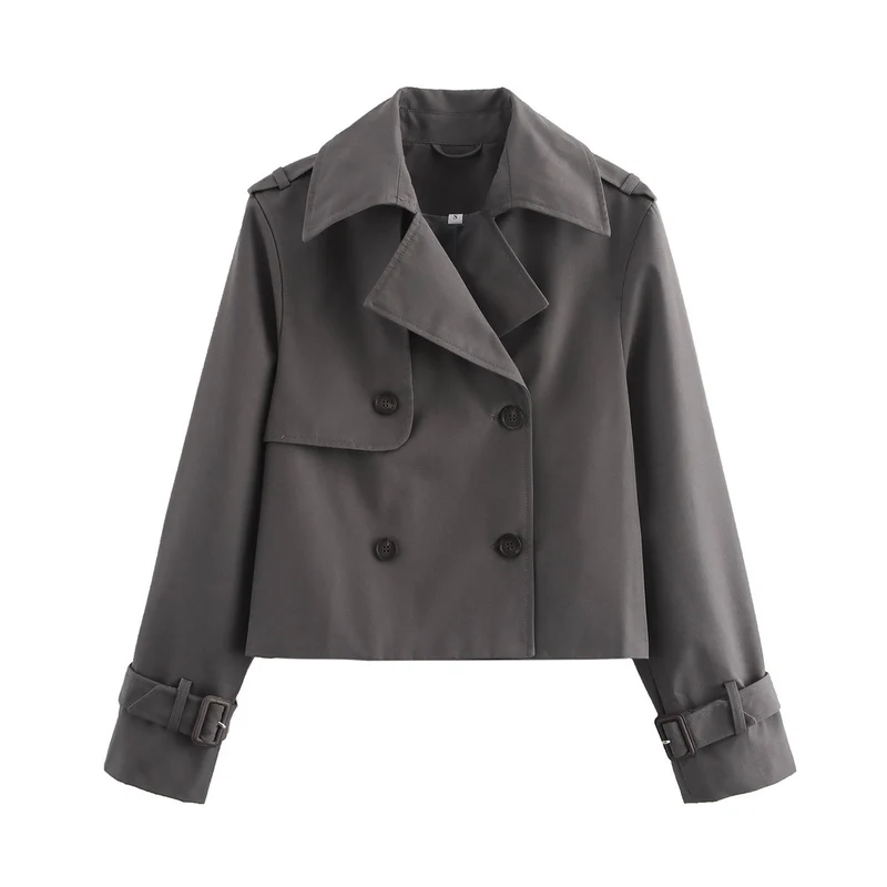 Damen Cropped-Trenchjacke im Boxy‑Schnitt mit Doppelreiher und Manschettenriemen Drune