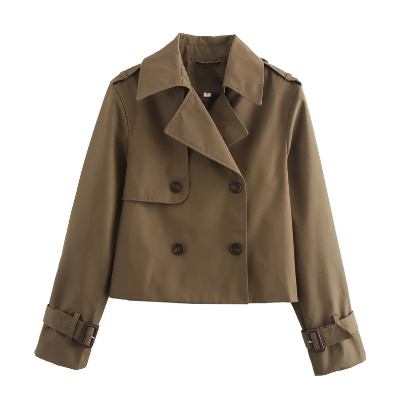 Damen Cropped-Trenchjacke im Boxy‑Schnitt mit Doppelreiher und Manschettenriemen Drune
