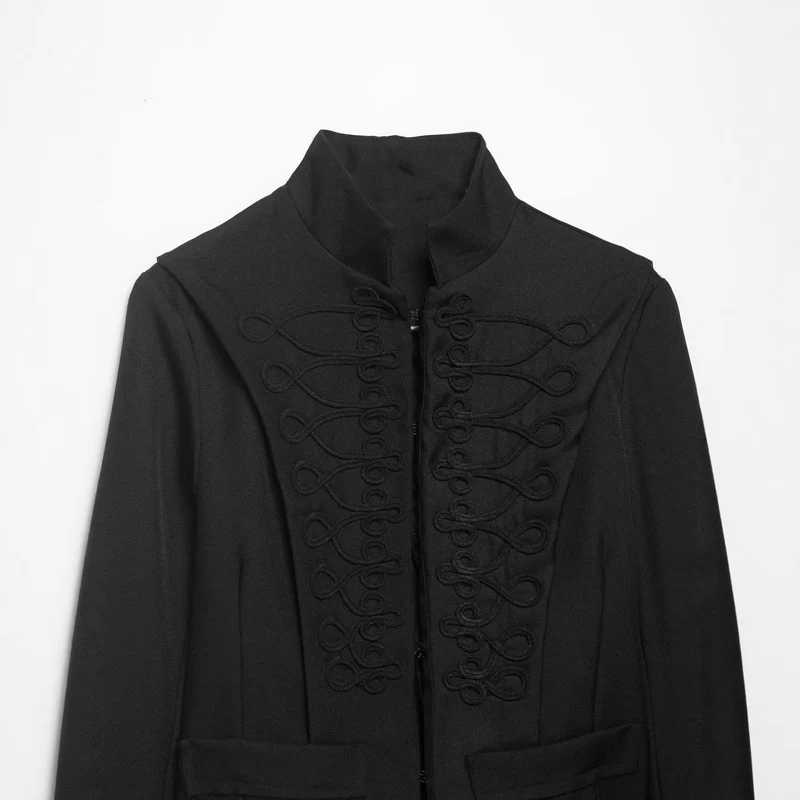 Damen Cropped‑Militärblazer mit Stehkragen, dekorativen Schlaufen und fransigem Saum Drune