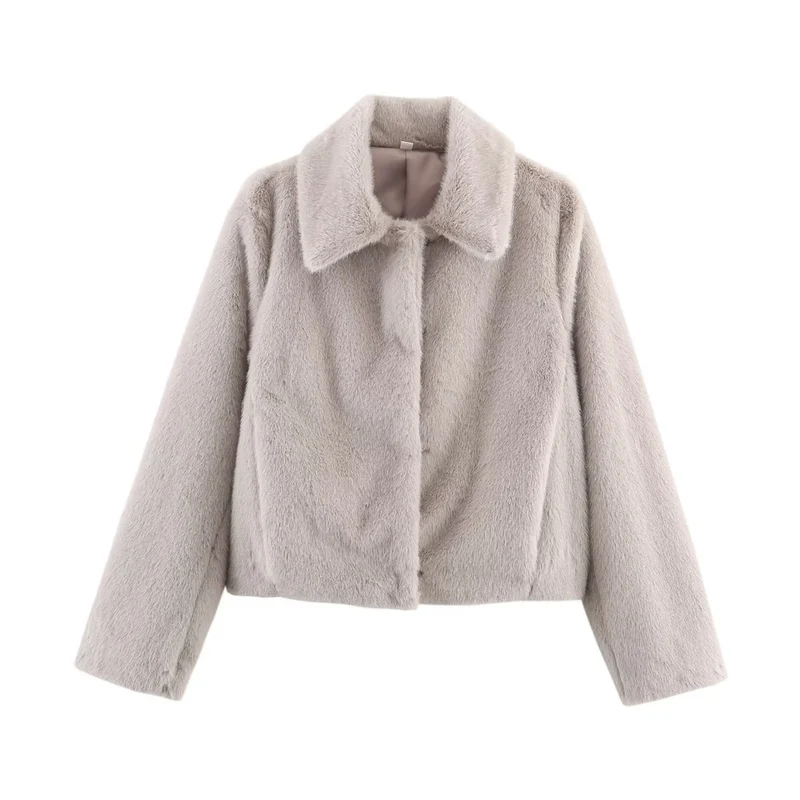 Damen Cropped Kunstfell‑Blouson mit Umlegekragen und weichem Teddy‑Fauxfur Drune
