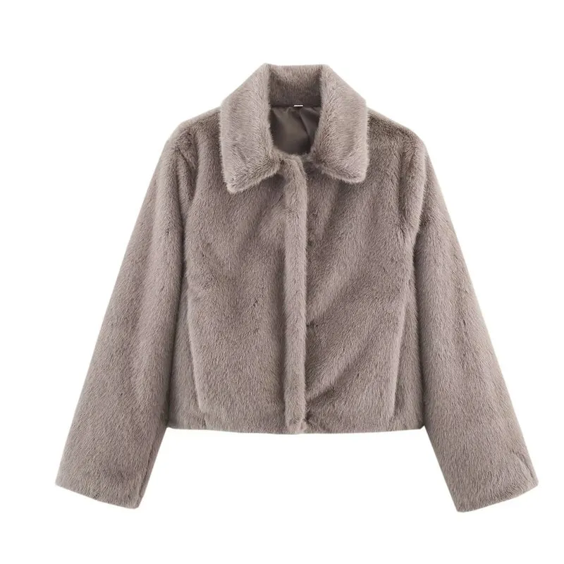 Damen Cropped Kunstfell‑Blouson mit Umlegekragen und weichem Teddy‑Fauxfur Drune