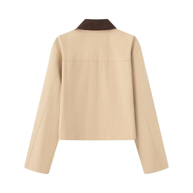 Damen Cropped-Fieldjacke mit Cordkragen, Druckknopfleiste und Tunnelzug Drune