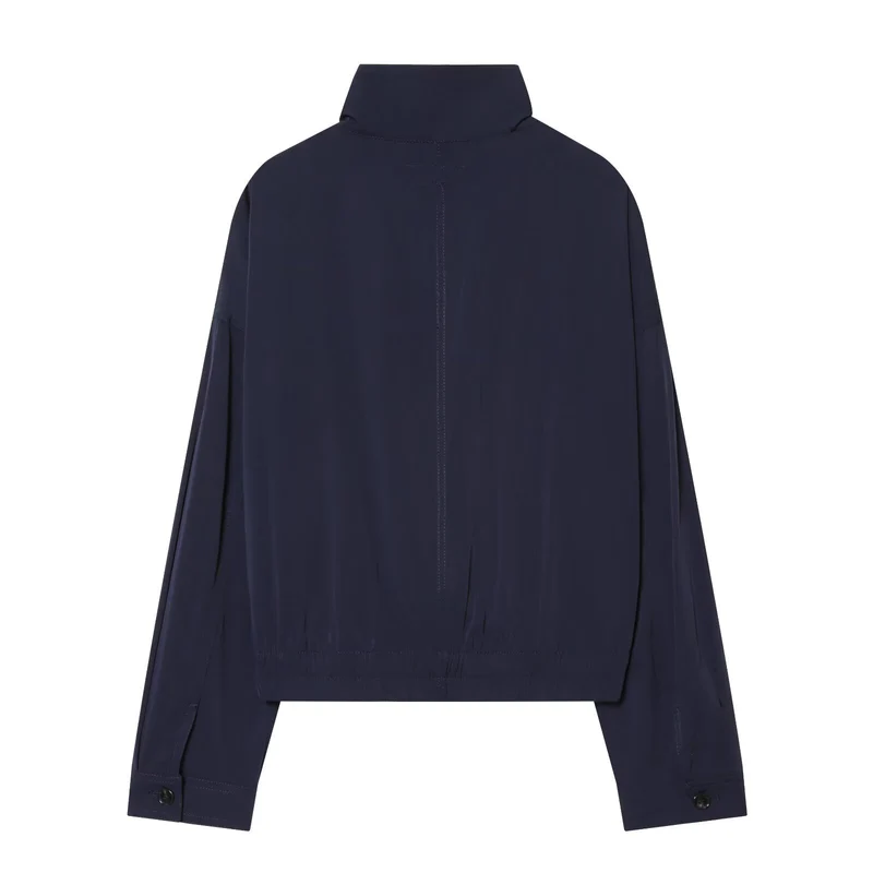 Damen Cropped Bomberjacke mit Stehkragen, durchgehendem Reißverschluss und aufgesetzten Pattentaschen Drune