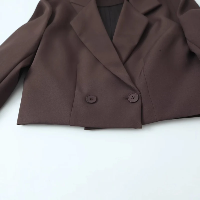 Damen Cropped-Blazer mit Doppelknopf, tailliertem Schnitt und schmalem Revers Drune