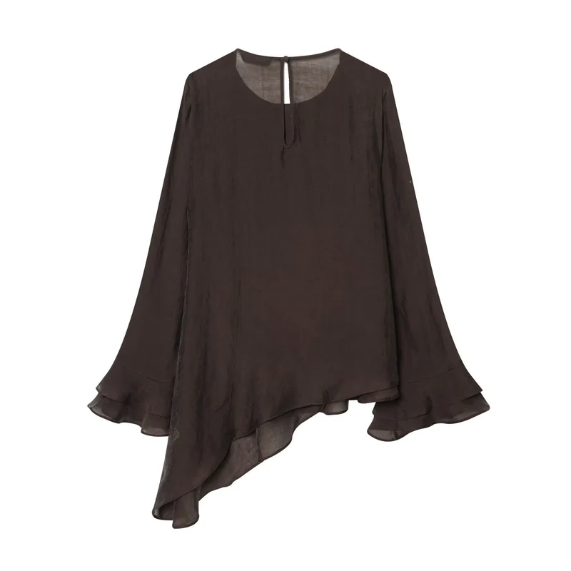 Damen Chiffon-Rüschenshirt mit mehrlagigem Volant und asymmetrischem Saum Drune