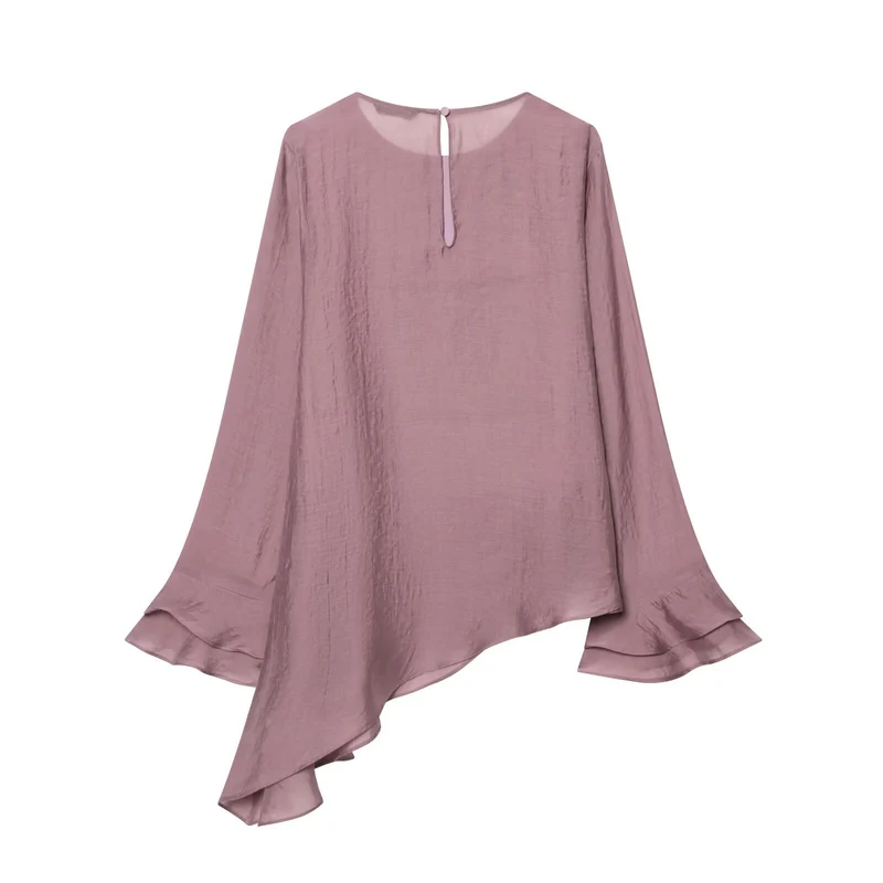 Damen Chiffon-Rüschenshirt mit mehrlagigem Volant und asymmetrischem Saum Drune