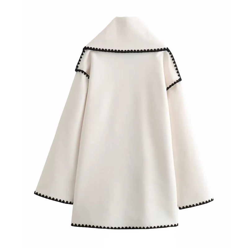 Damen Cape-Mantel mit angesetztem Fransen-Schal und Zier-Zickzacknaht Drune