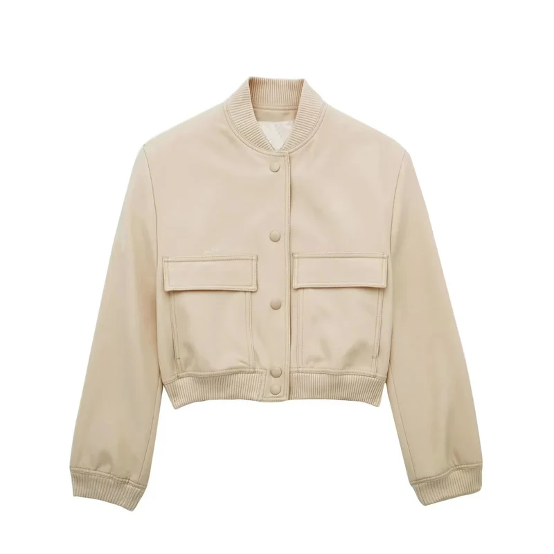 Damen Boxy-Cropped-Jacke im Worker-Look mit Pattentaschen und Rippkragen Drune