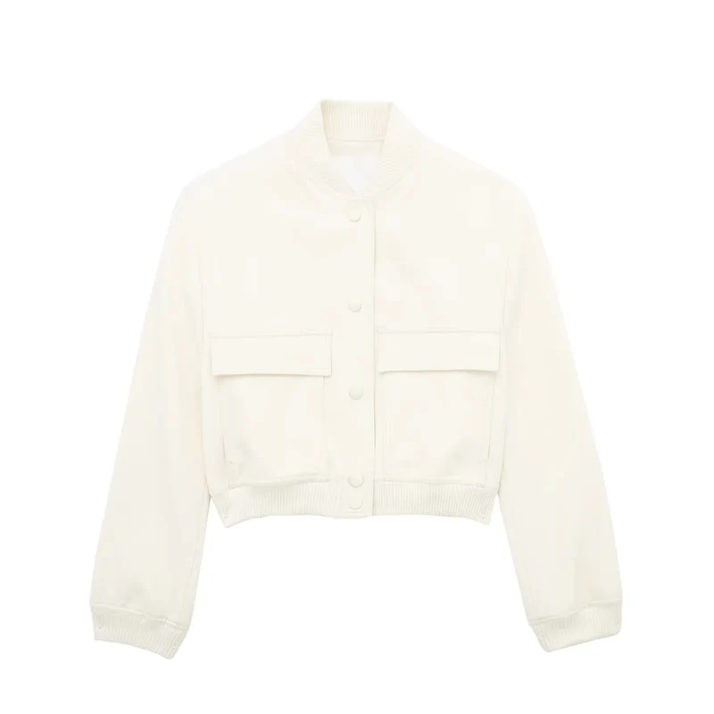 Damen Boxy-Cropped-Jacke im Worker-Look mit Pattentaschen und Rippkragen Drune