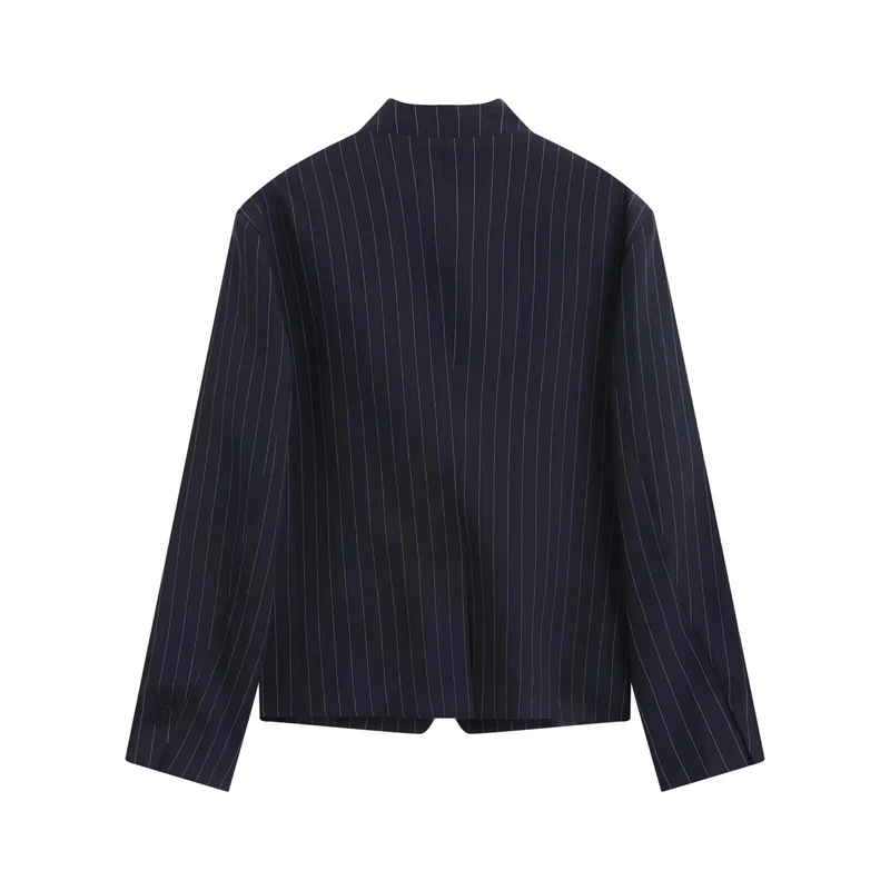 Damen Asymmetrischer Kurzblazer mit Stehkragen und verdeckter Knopfleiste Drune
