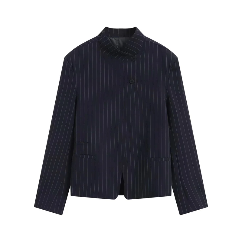 Damen Asymmetrischer Kurzblazer mit Stehkragen und verdeckter Knopfleiste Drune