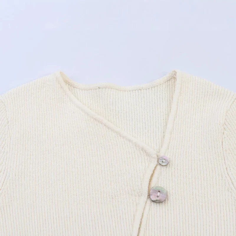 Damen Asymmetrischer Feinstrick-Cardigan mit Perlmuttknöpfen und gerippter Struktur Drune