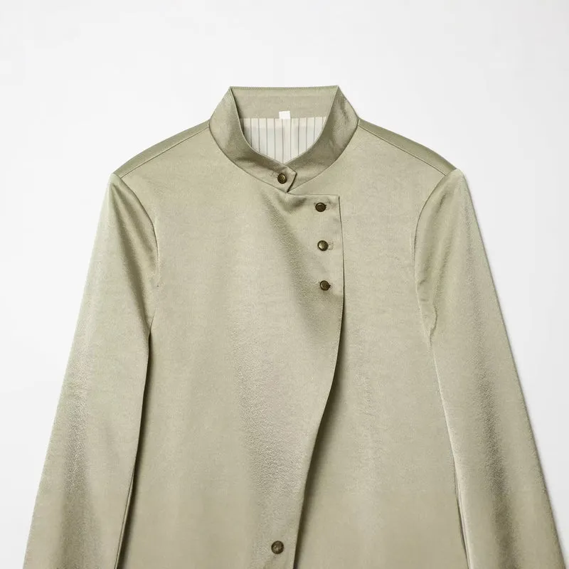Damen Asymmetrischer Cape-Mantel mit Stehkragen und Zierknopfleiste Drune