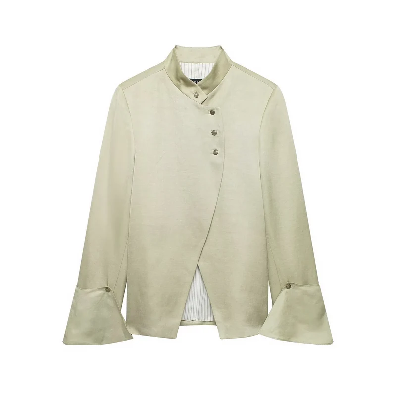 Damen Asymmetrische Jacke mit Stehkragen und Glockenärmeln Drune