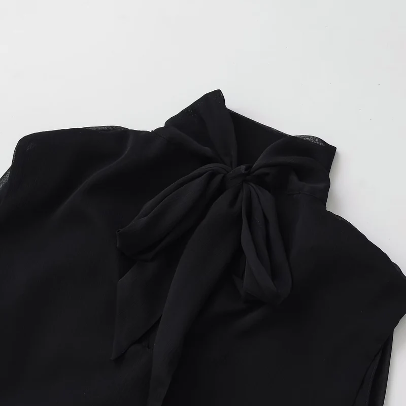 Damen Ärmellose Chiffonbluse mit Schleifenkragen und elastischem Saum Drune