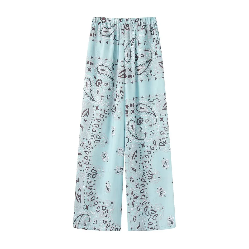 Damen Zweiteiliges Satinoptik-Lounge-Set mit Paisley-Print, Kimonokragen-Bluse und weiter Culotte-Hose Drune