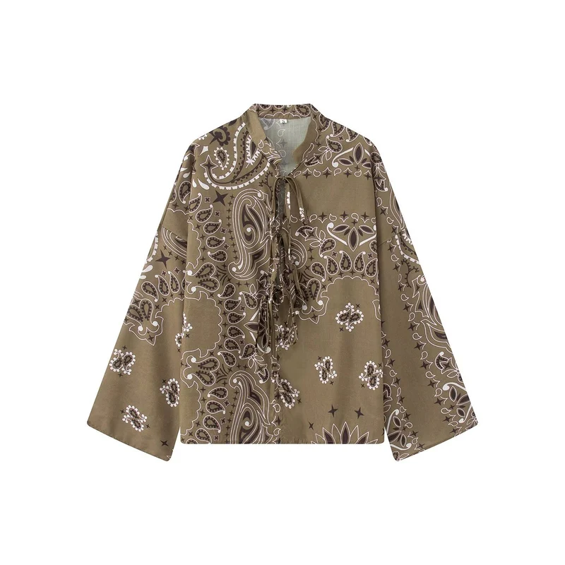Damen Zweiteiliges Satinoptik-Lounge-Set mit Paisley-Print, Kimonokragen-Bluse und weiter Culotte-Hose Drune