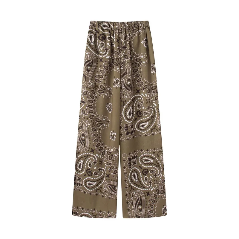 Damen Zweiteiliges Satinoptik-Lounge-Set mit Paisley-Print, Kimonokragen-Bluse und weiter Culotte-Hose Drune