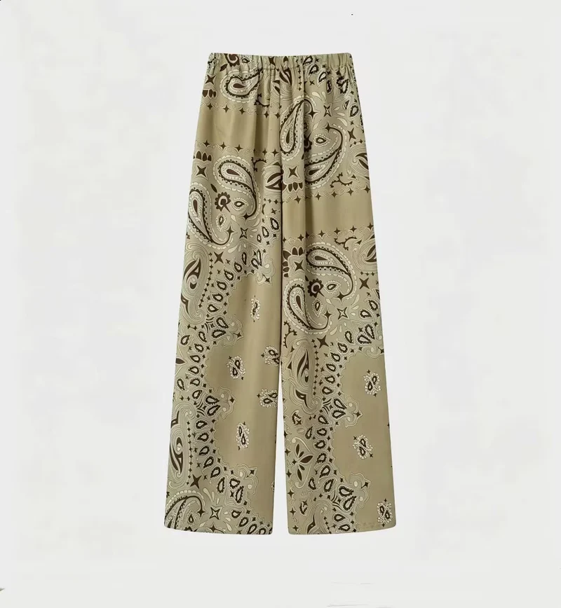 Damen Zweiteiliges Satinoptik-Lounge-Set mit Paisley-Print, Kimonokragen-Bluse und weiter Culotte-Hose Drune
