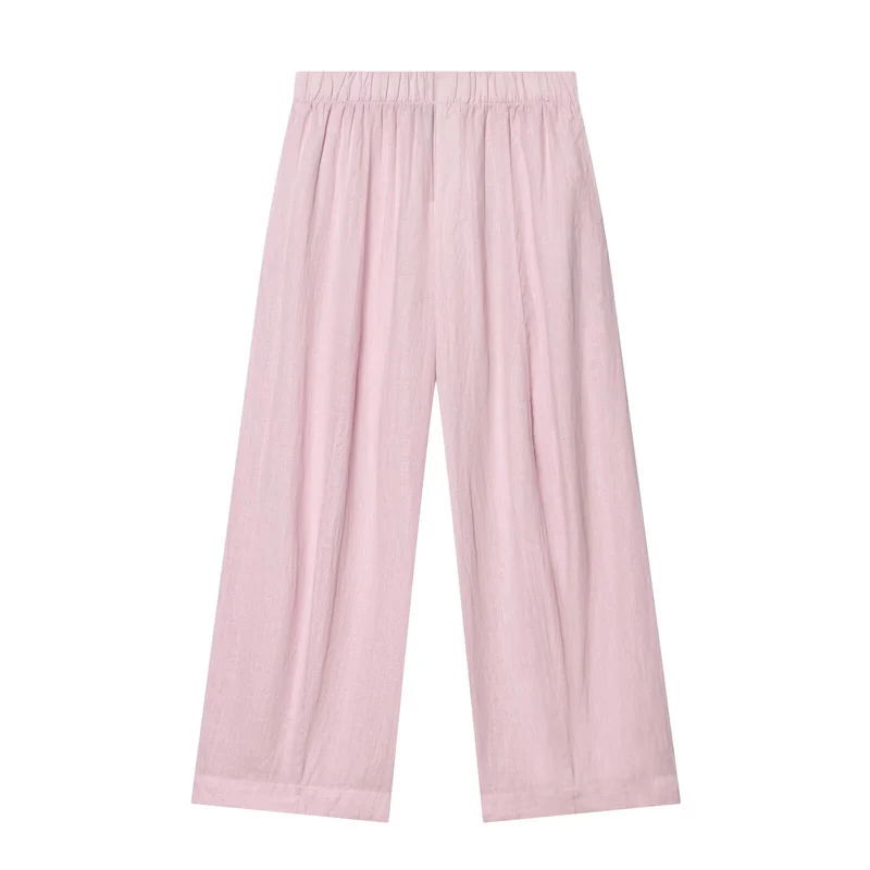Damen Zweiteiliges Loungewear-Set aus Leinenoptik mit lockerem Pyjama‑Hemd und weiter Palazzo‑Hose Drune