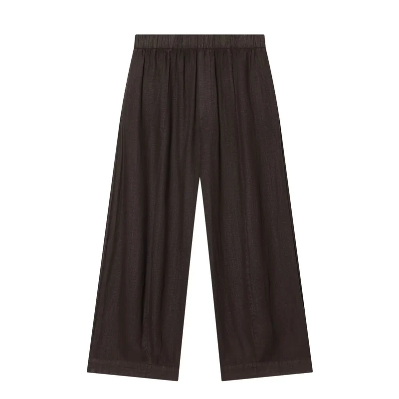Damen Zweiteiliges Loungewear-Set aus Leinenoptik mit lockerem Pyjama‑Hemd und weiter Palazzo‑Hose Drune
