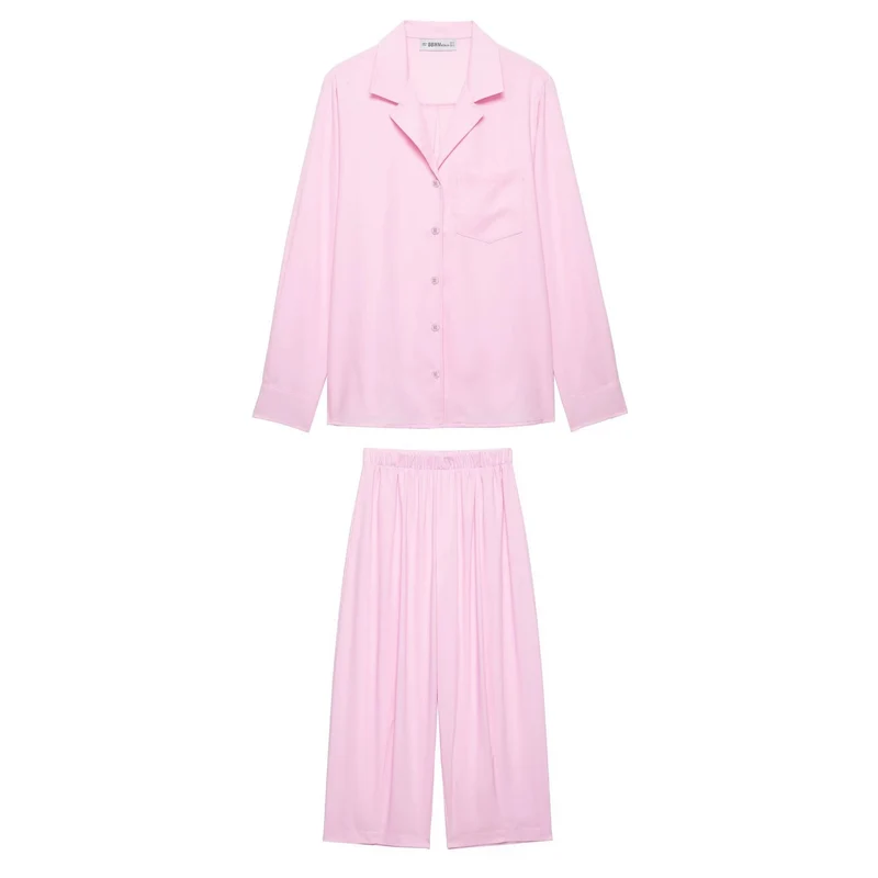 Damen Zweiteiliges Lounge‑Set mit Hemdoberteil und weiter Culotte mit Elastikbund Drune