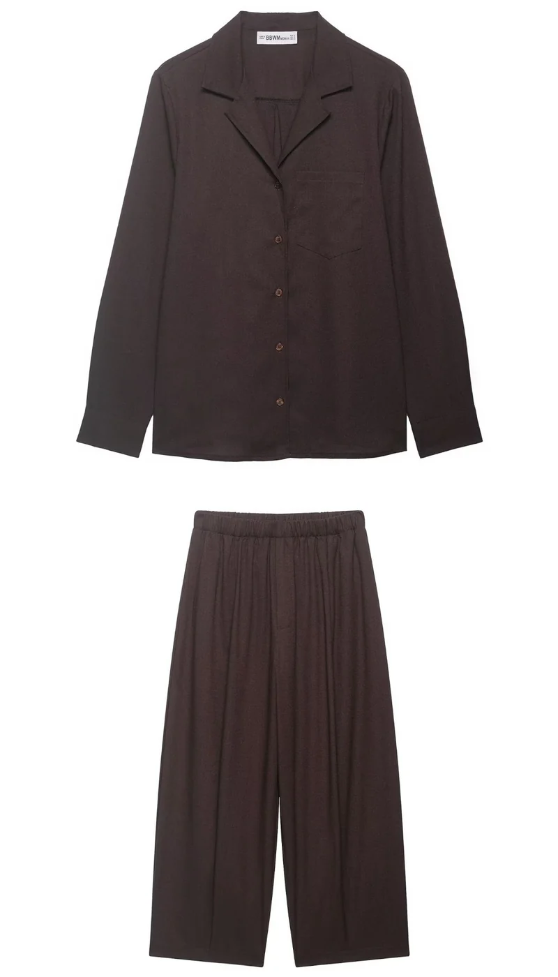 Damen Zweiteiliges Lounge‑Set mit Hemdoberteil und weiter Culotte mit Elastikbund Drune