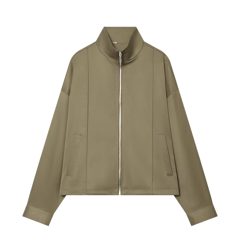 Damen Zweiteiliges Freizeit-Set mit Stehkragen-Zipperjacke und taillierter High-Waist-Hose Drune