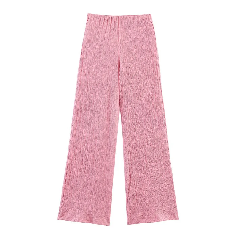 Damen Zweiteiliges Feinstrick-Set mit Kurzarm-Polokragen-Top und High‑Waist Weitbein‑Hose Drune