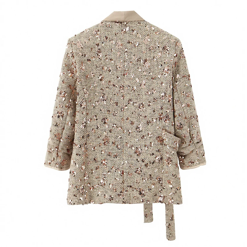 Damen Zweiteiliges Bouclé‑Wickelblazer und High‑Waist Palazzo‑Hosen Set Drune