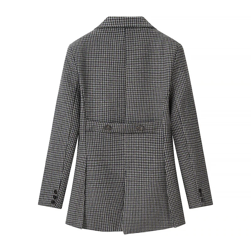 Damen Zweireihiger Hahnentritt-Blazer mit asymmetrischem Schwalbenschwanz-Saum Drune